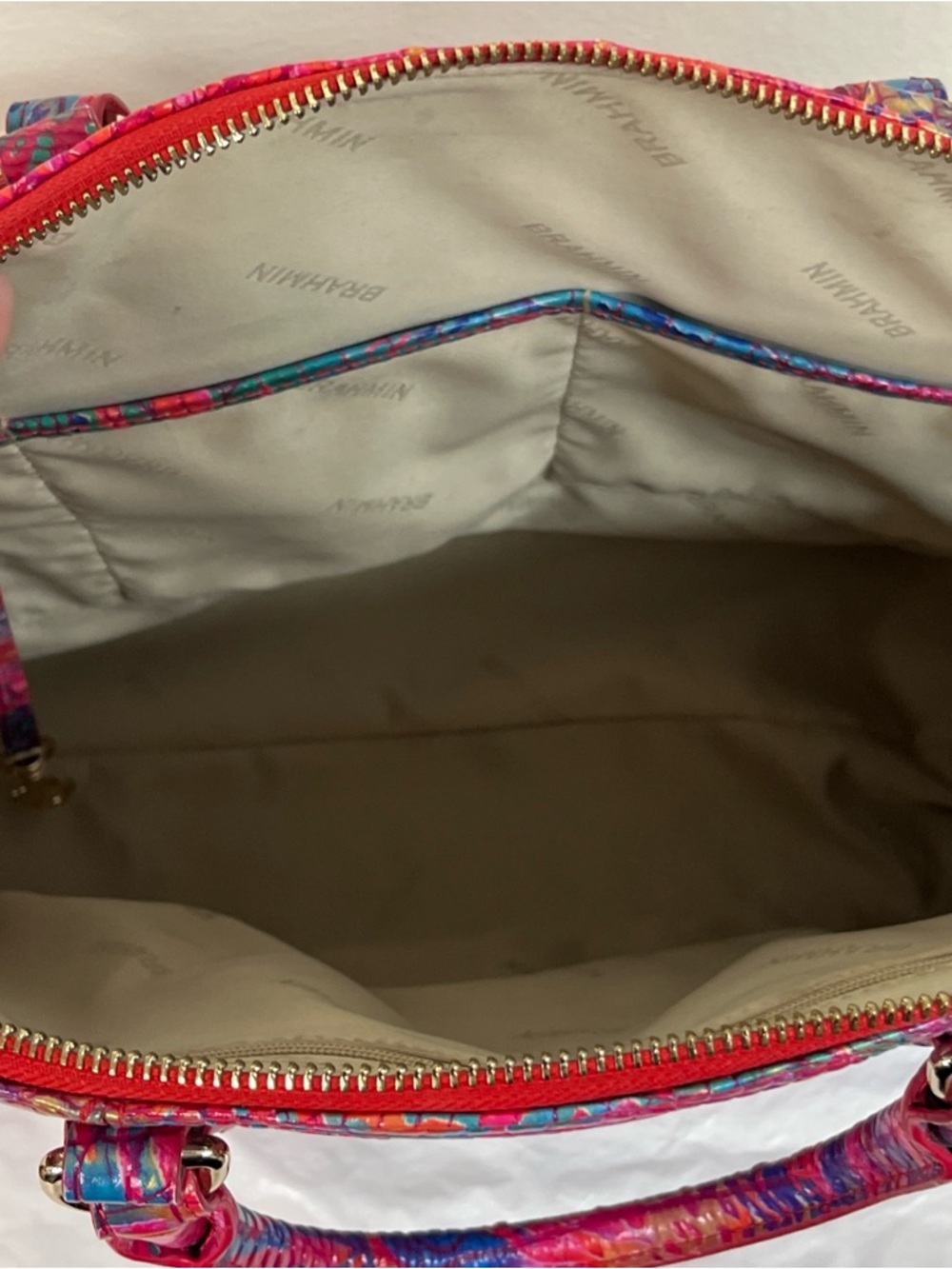 Brahmin Rainbow Fish Melbourne Duxbury Satchel Leather Pink Charm Coastal Preppy - Picture 7 of 14